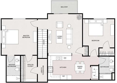 2 Bedroom 2 Bathroom Upper Level Split Bedroom Apartment